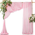 2 Pack Elegant Chiffon Wedding Arch Draping Fabric Panels for Outdoor Ceremony Backdrop and Party Decoration (Pink)