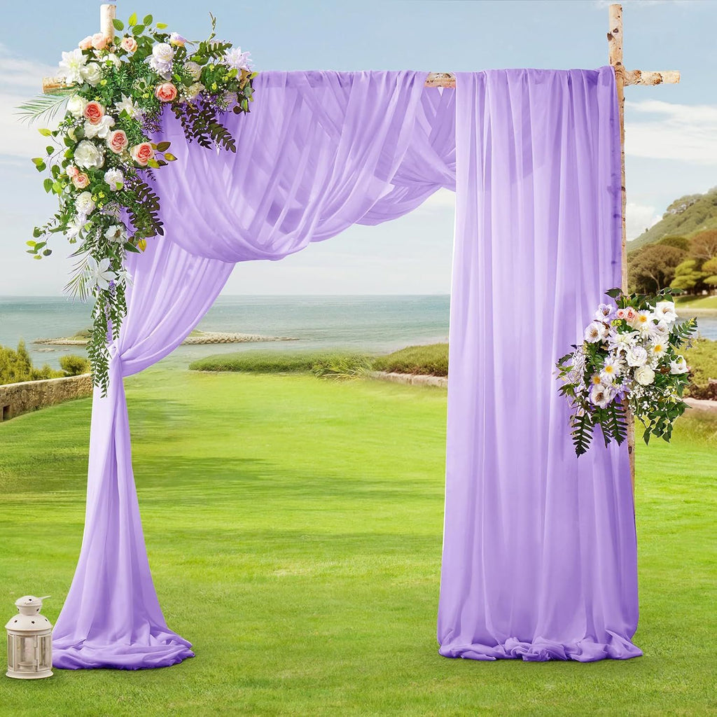 2 Pack Elegant Chiffon Wedding Arch Draping Fabric Panels for Outdoor Ceremony Backdrop and Party Decoration (Purple)