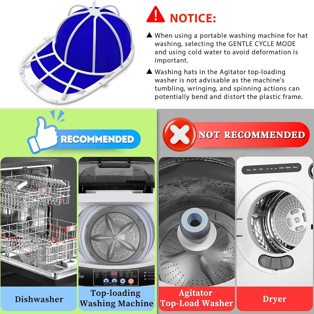 4-Pack Baseball Cap Washer Frame for Dishwasher & Washing Machine, Anti-Deformation Hat Protector Cage for Adult & Kids Caps (White)