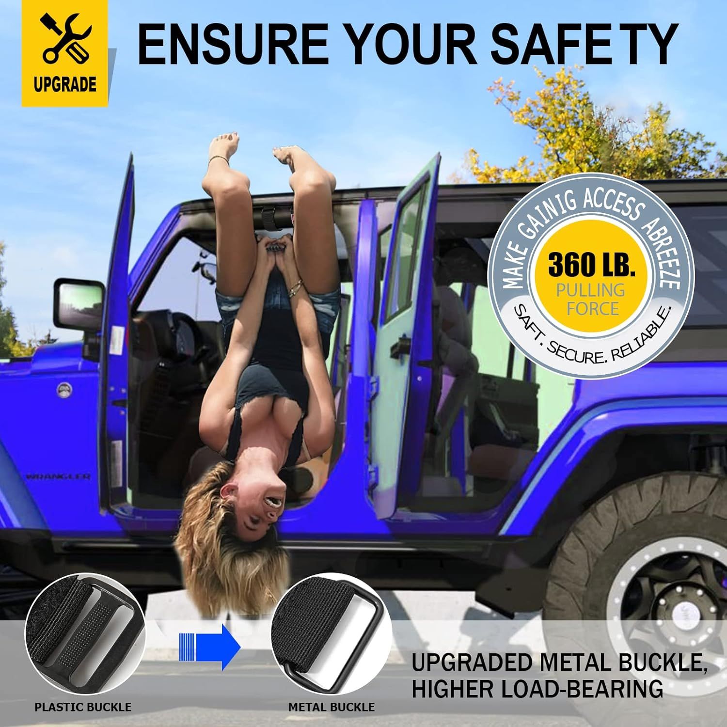 2x Roll Bar Grab Handles Heavy Duty for Jeep Wrangler Off Road Black