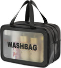 Large Capacity Travel Toiletry Bag with Dual Compartments, Waterproof PVC Cosmetic Organizer for Gym & Business Trips (Black)