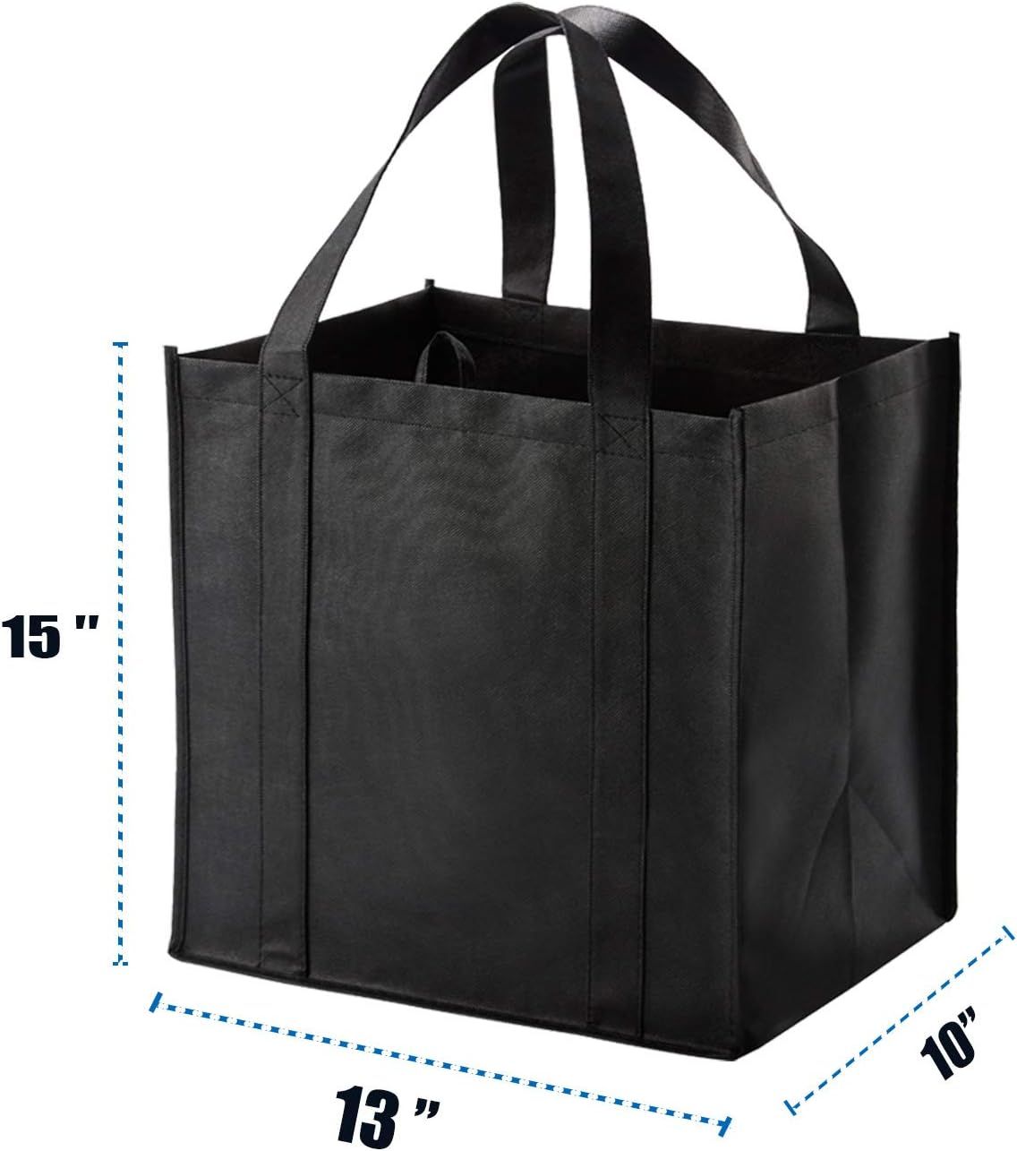 10 Pack Heavy Duty Reusable Grocery Bags with Reinforced Bottom, Large Capacity Shopping Totes for Supermarket & Storage (Black)
