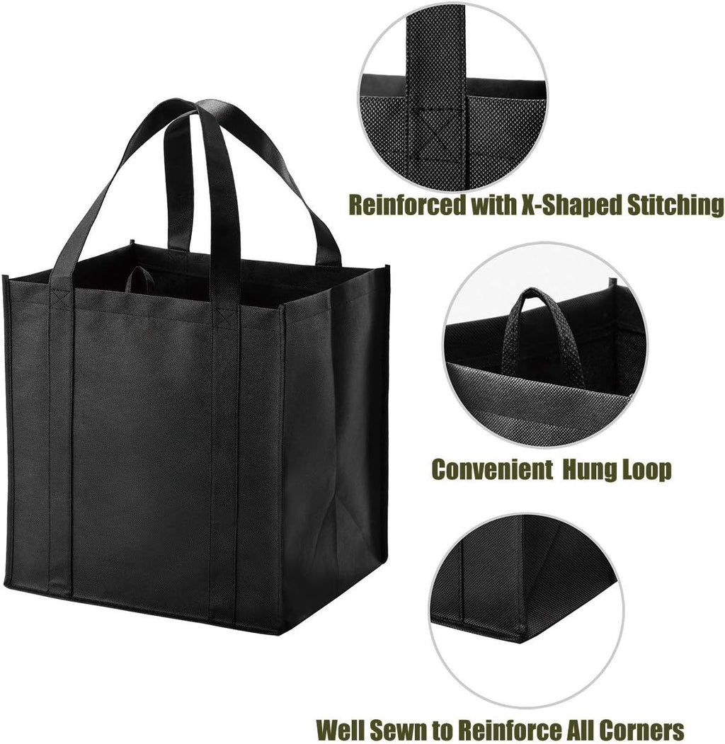 10 Pack Heavy Duty Reusable Grocery Bags with Reinforced Bottom, Large Capacity Shopping Totes for Supermarket & Storage (Black)
