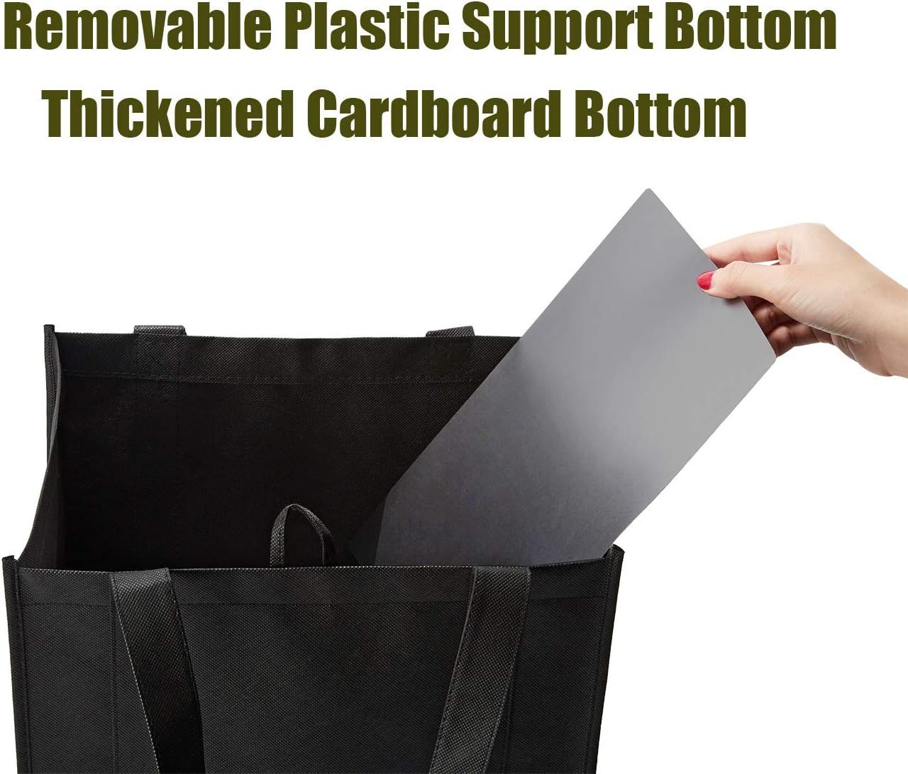 10 Pack Heavy Duty Reusable Grocery Bags with Reinforced Bottom, Large Capacity Shopping Totes for Supermarket & Storage (Black)