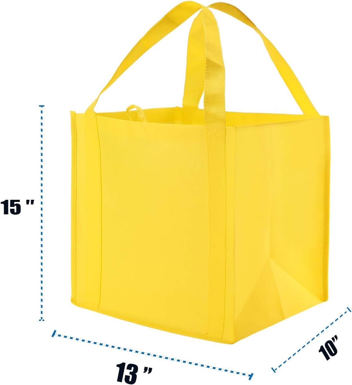 10 Pack Heavy Duty Reusable Grocery Bags with Reinforced Bottom, Large Capacity Shopping Totes for Supermarket & Storage (Yellow)