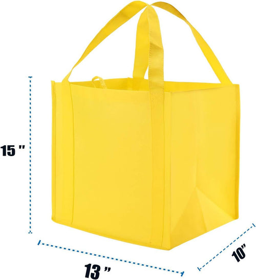 10 Pack Heavy Duty Reusable Grocery Bags with Reinforced Bottom, Large Capacity Shopping Totes for Supermarket & Storage (Yellow)