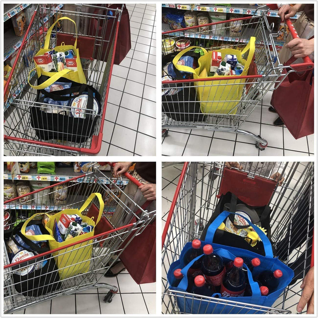 10 Pack Heavy Duty Reusable Grocery Bags with Reinforced Bottom, Large Capacity Shopping Totes for Supermarket & Storage (Yellow)