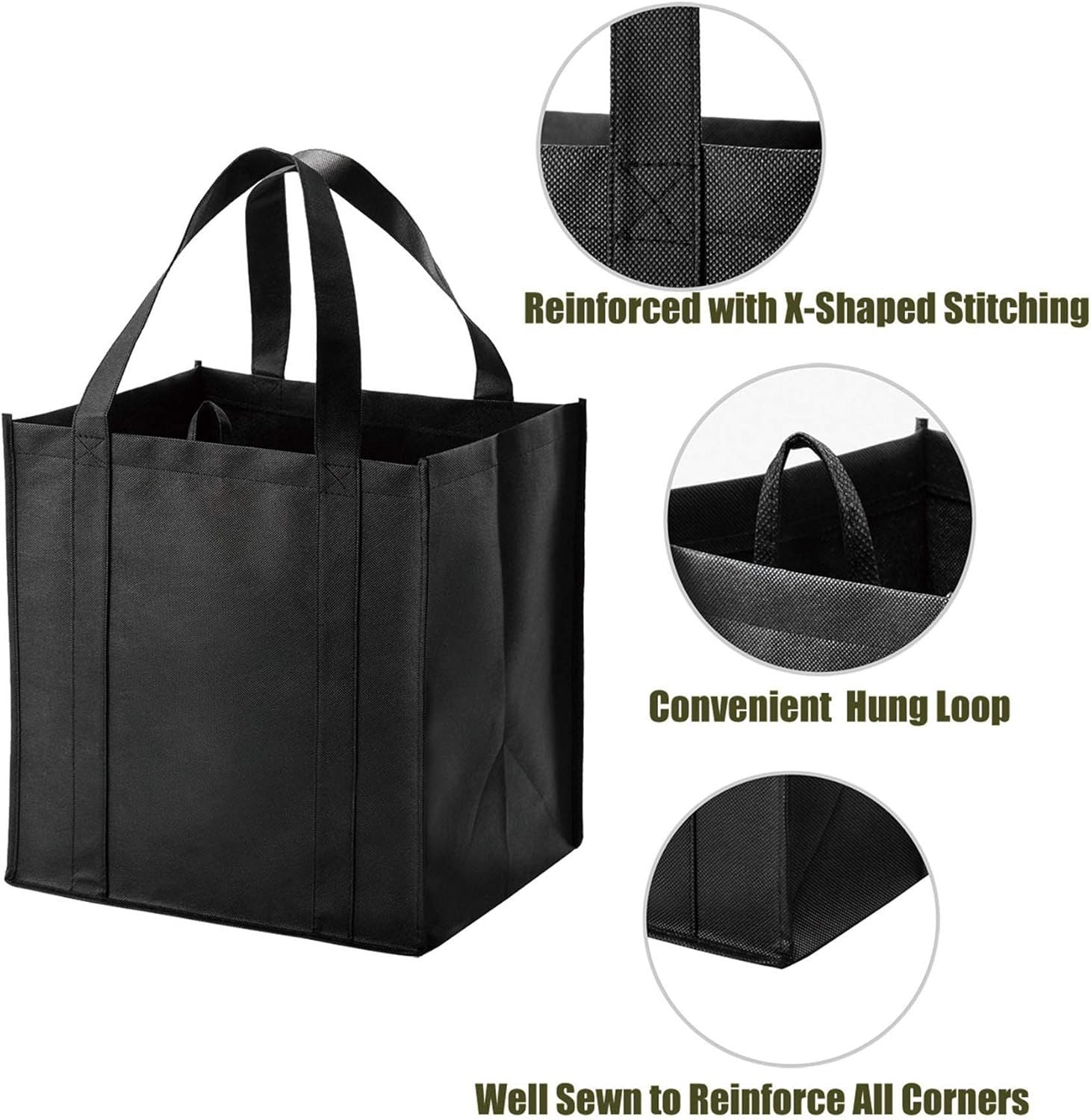 10 Pack Heavy Duty Reusable Grocery Bags with Reinforced Bottom, Large Capacity Shopping Totes for Supermarket & Storage (Blue)