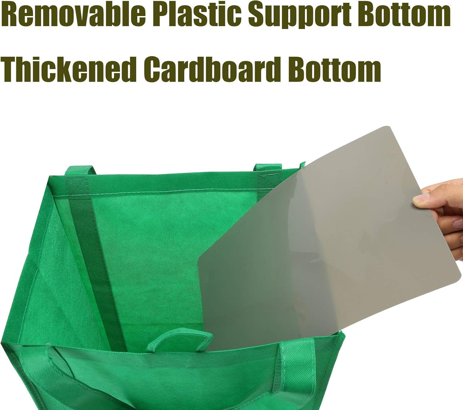 10 Pack Heavy Duty Reusable Grocery Bags with Reinforced Bottom, Large Capacity Shopping Totes for Supermarket & Storage (Green)