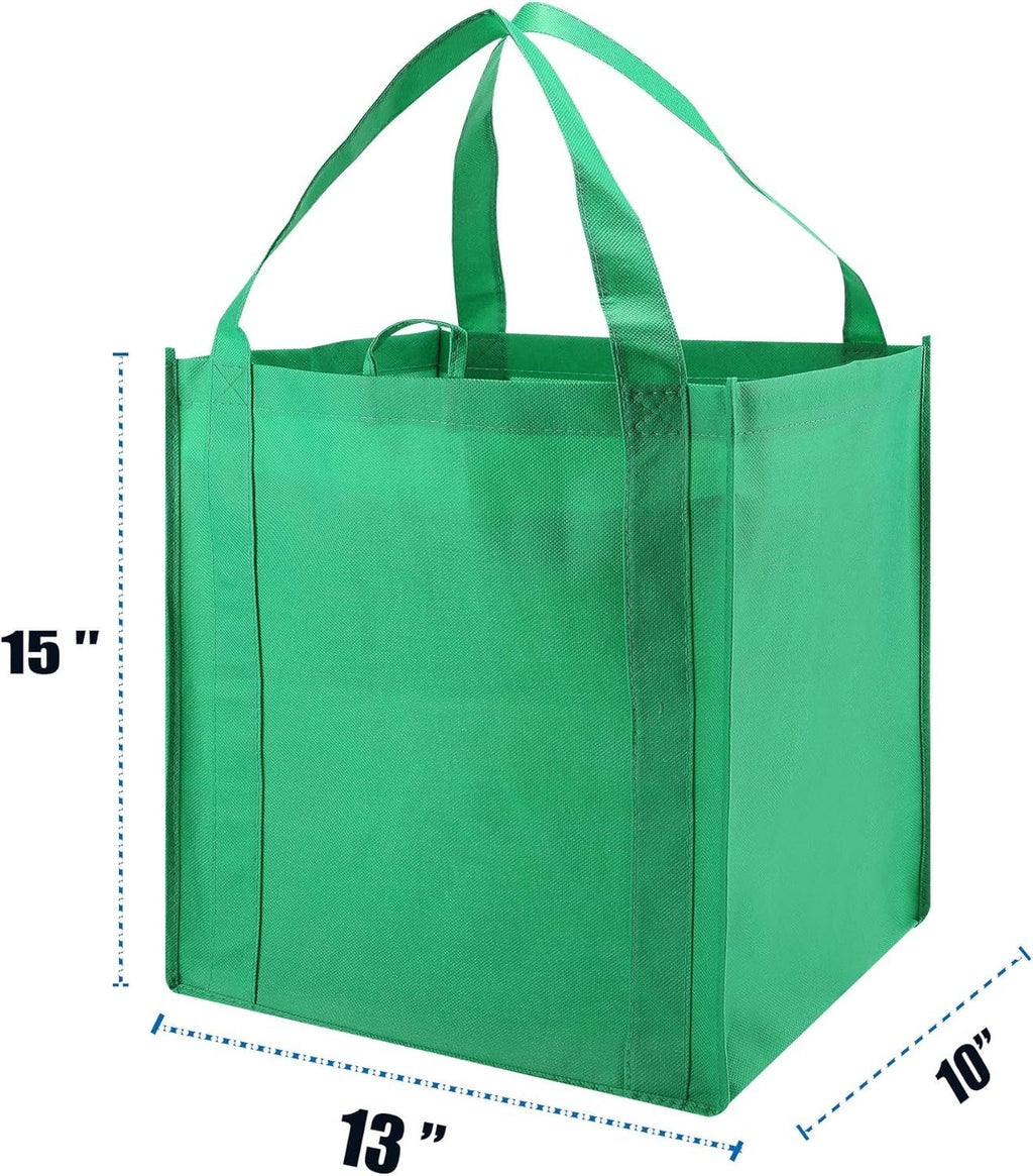 10 Pack Heavy Duty Reusable Grocery Bags with Reinforced Bottom, Large Capacity Shopping Totes for Supermarket & Storage (Green)