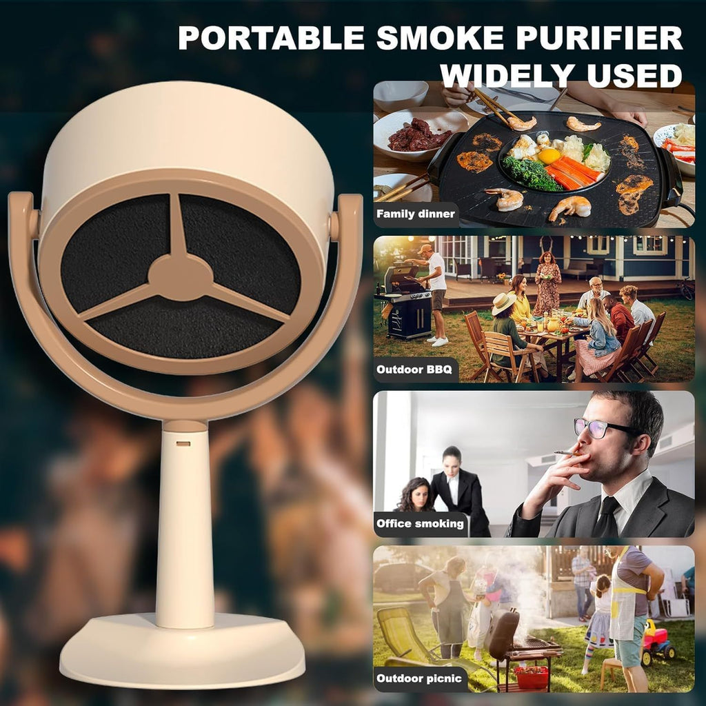 Portable Desktop Smoke Purifier Fan with Strong Suction, USB Rechargeable Mini Exhaust Hood for Home Kitchen BBQ Office Travel Includes 12 Filters (Beige)