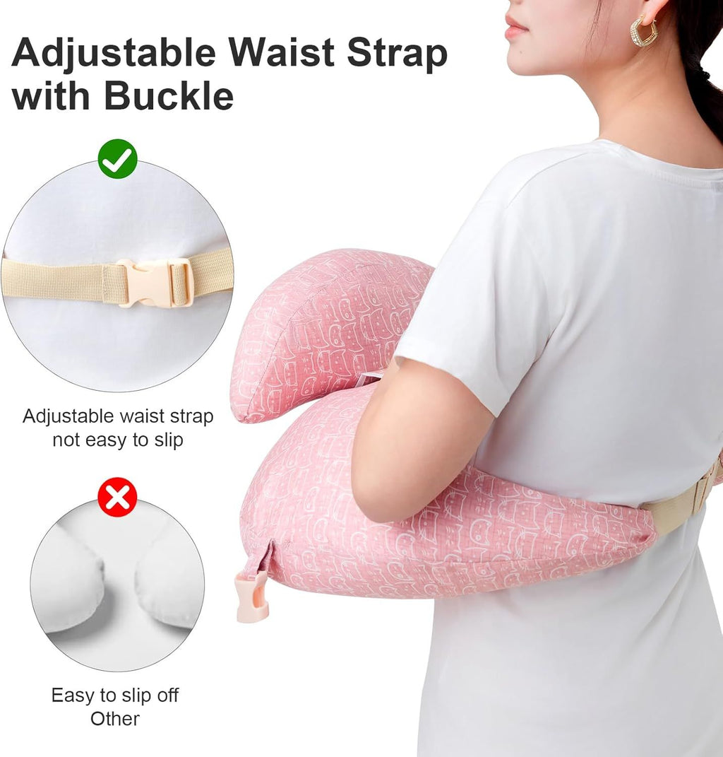 Multipurpose Nursing Pillow with Adjustable Waist Strap & Removable Cover for Feeding, Tummy Time & Nap Support (Pink)