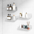 4-Pack Acrylic Adhesive Wall Shelf for Bathroom, Kitchen & Vanity Storage – No Drill, Waterproof with Drainage Holes (Clear)