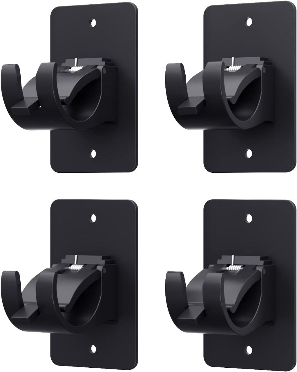 4-Pack No-Drill Self-Adhesive Curtain Rod Brackets for Smooth Walls, Universal Fit for Bathroom & Bedroom (Black)