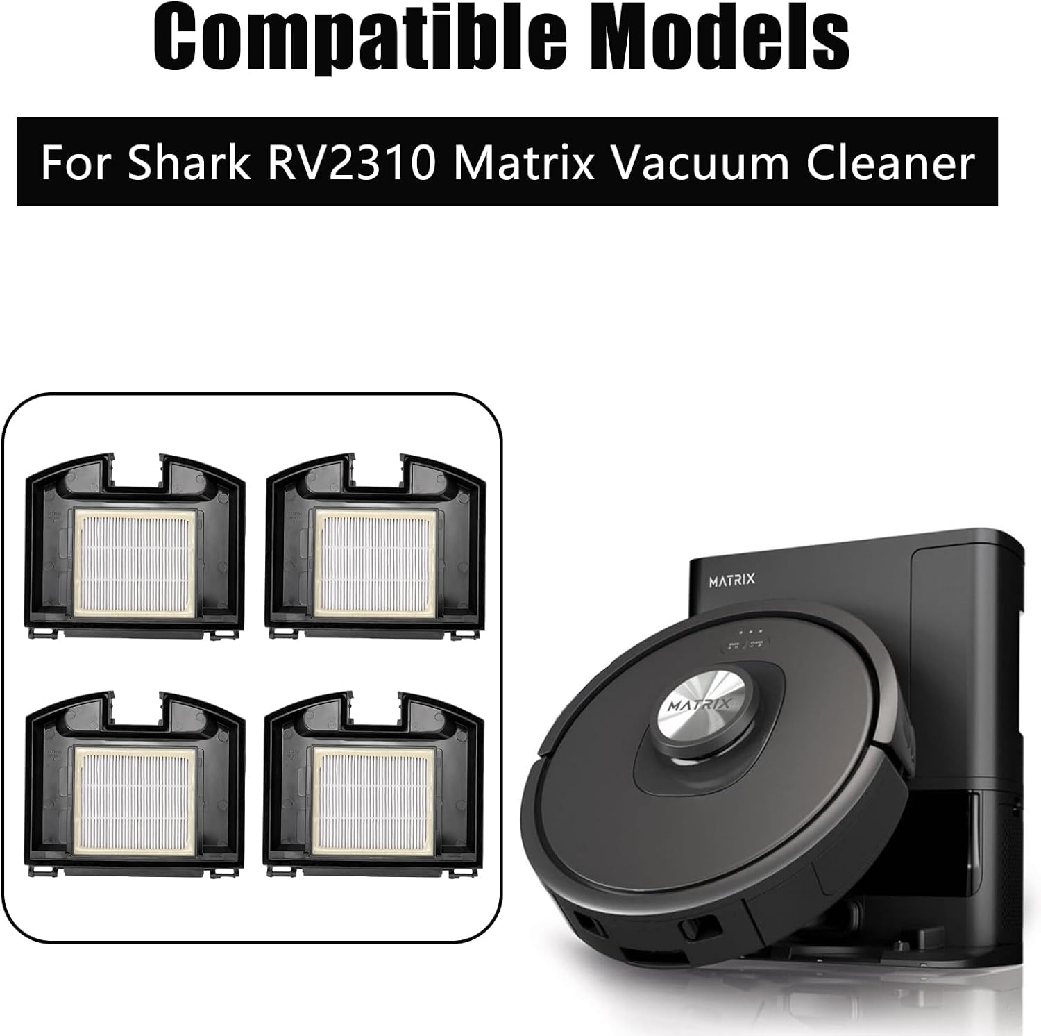 4 Pack HEPA Filters for Shark RV2310 Matrix Robot Vacuum Cleaner, Washable Filter Replacement Accessories