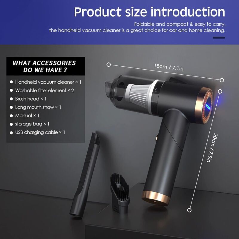 Cordless Handheld Vacuum Cleaner, 9000Pa 120W Mini Powerful 4000Mah Rechargeable, With LED Light Hepa Filter Usb Table
