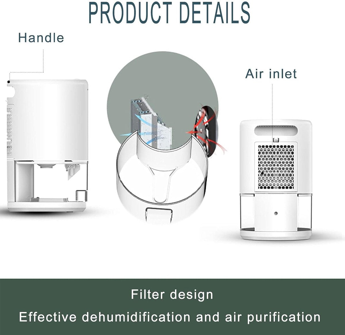 Portable Dehumidifier 1L Tank Ultra Quiet Smart Sleep Mode Home Black