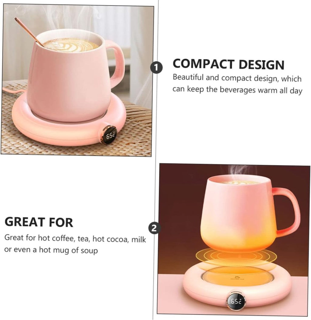 Mug or cup warmer - Heating plate - Coffee cup warmer - Tea cup warmer - Thermal heating plate - Heated coaster - USB coffee warmer for home, office, or desk use - Pink