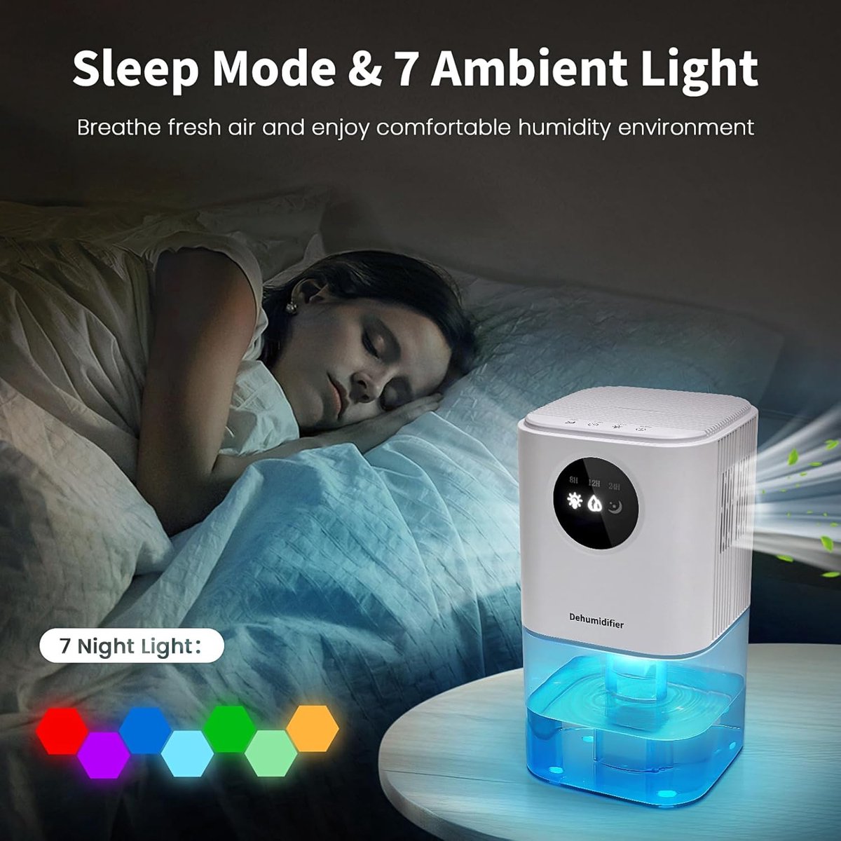 Smart Dehumidifier Ultra Quiet Portable Laundry Drying Bedroom Bathroom White