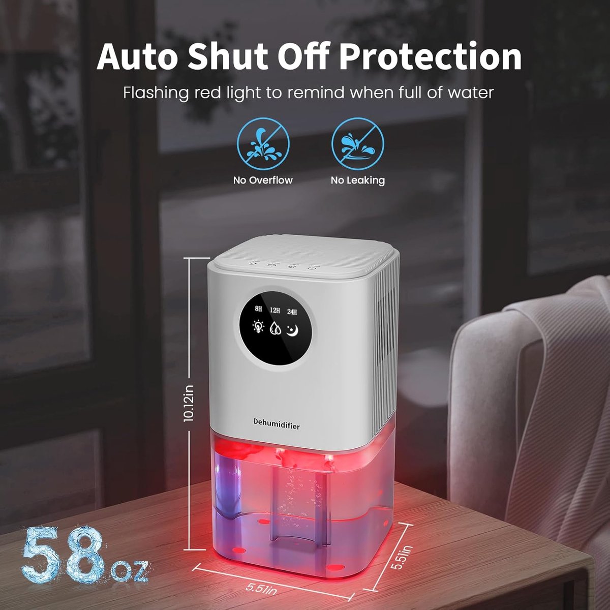 Smart Dehumidifier Ultra Quiet Portable Laundry Drying Bedroom Bathroom White