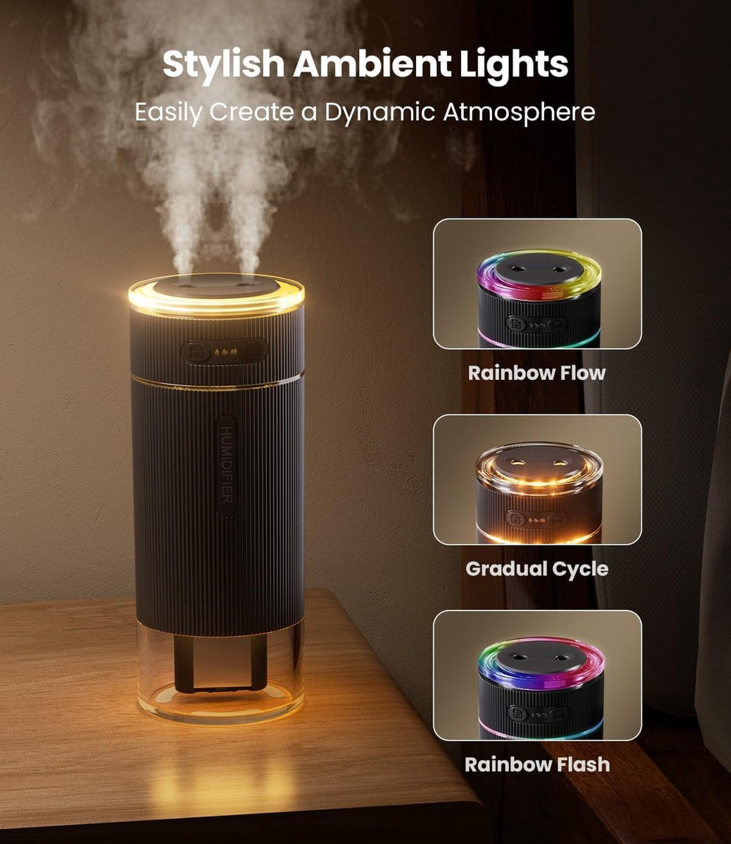 Humidifiers - Air humidifier - Bedroom humidifier - Mini desktop humidifier for travel, office, or children's room - Black