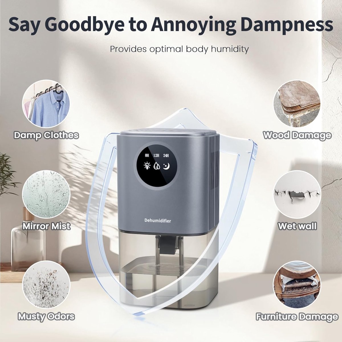 Smart Dehumidifier Ultra Quiet Portable Laundry Drying Bedroom Bathroom Black