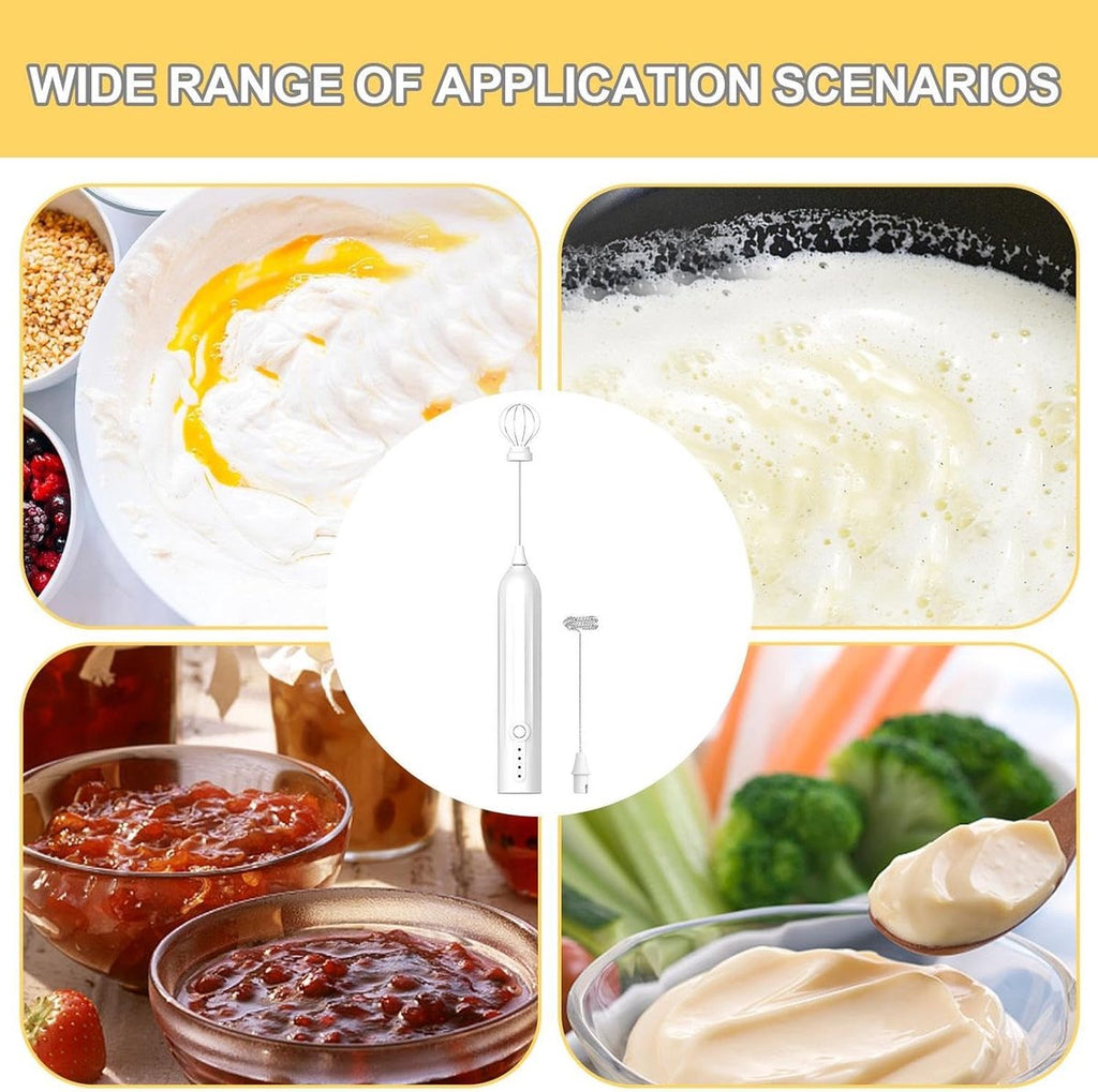 Electric milk frother, manual, rechargeable, mini whisk, USB rechargeable, 3 speeds, for lattes, cappuccinos, coffee, cream, hot chocolate, eggs, etc.