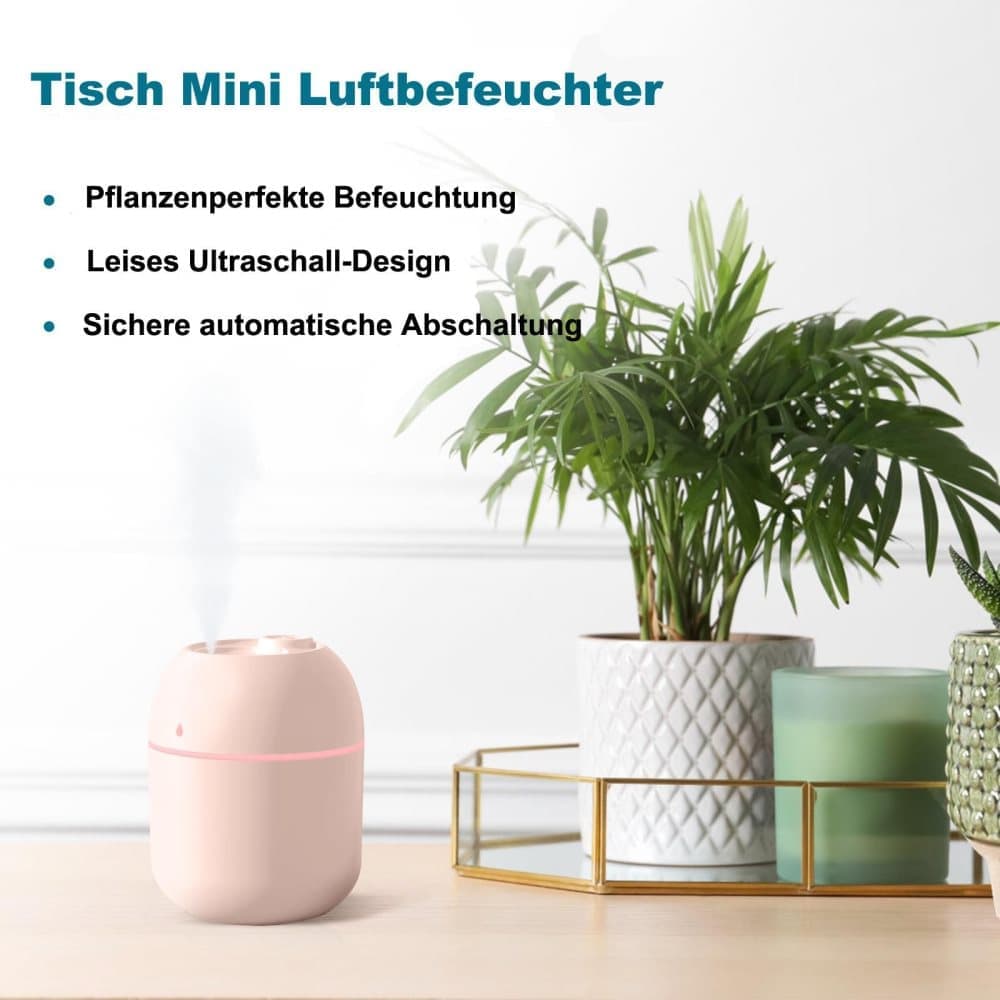 Portable Mini Humidifier 0.22L with USB, Automatic Shutoff, 2 Spray Modes for Bedroom Office and Car, Pink