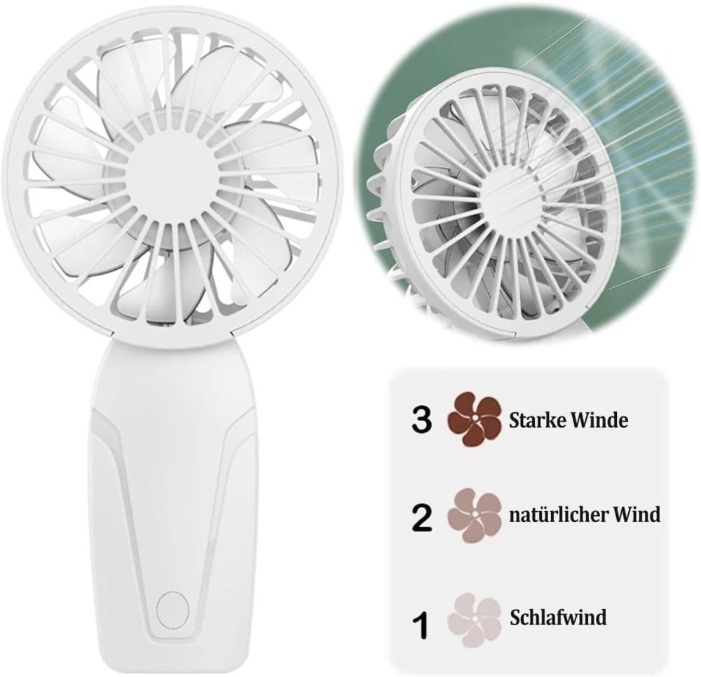 Portable Mini Hand Fan USB Rechargeable with 3 Speeds, Quiet Handheld Fan, Green