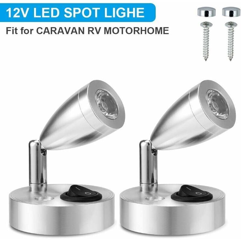2x 12V LED Spot Reading Lights 3W 3000K Adjustable with Switch Silver