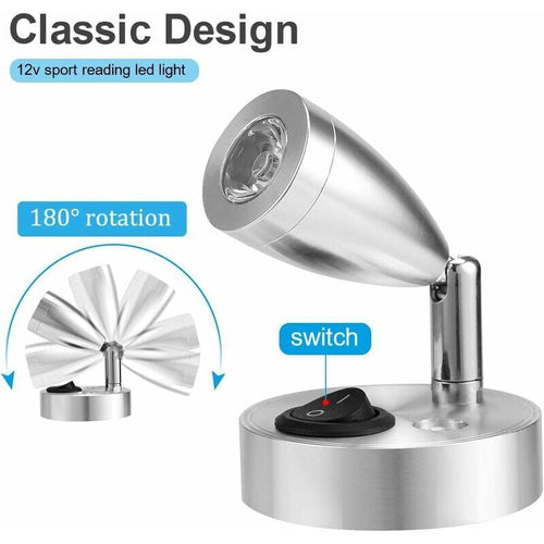 2x 12V LED Spot Reading Lights 3W 3000K Adjustable with Switch Silver