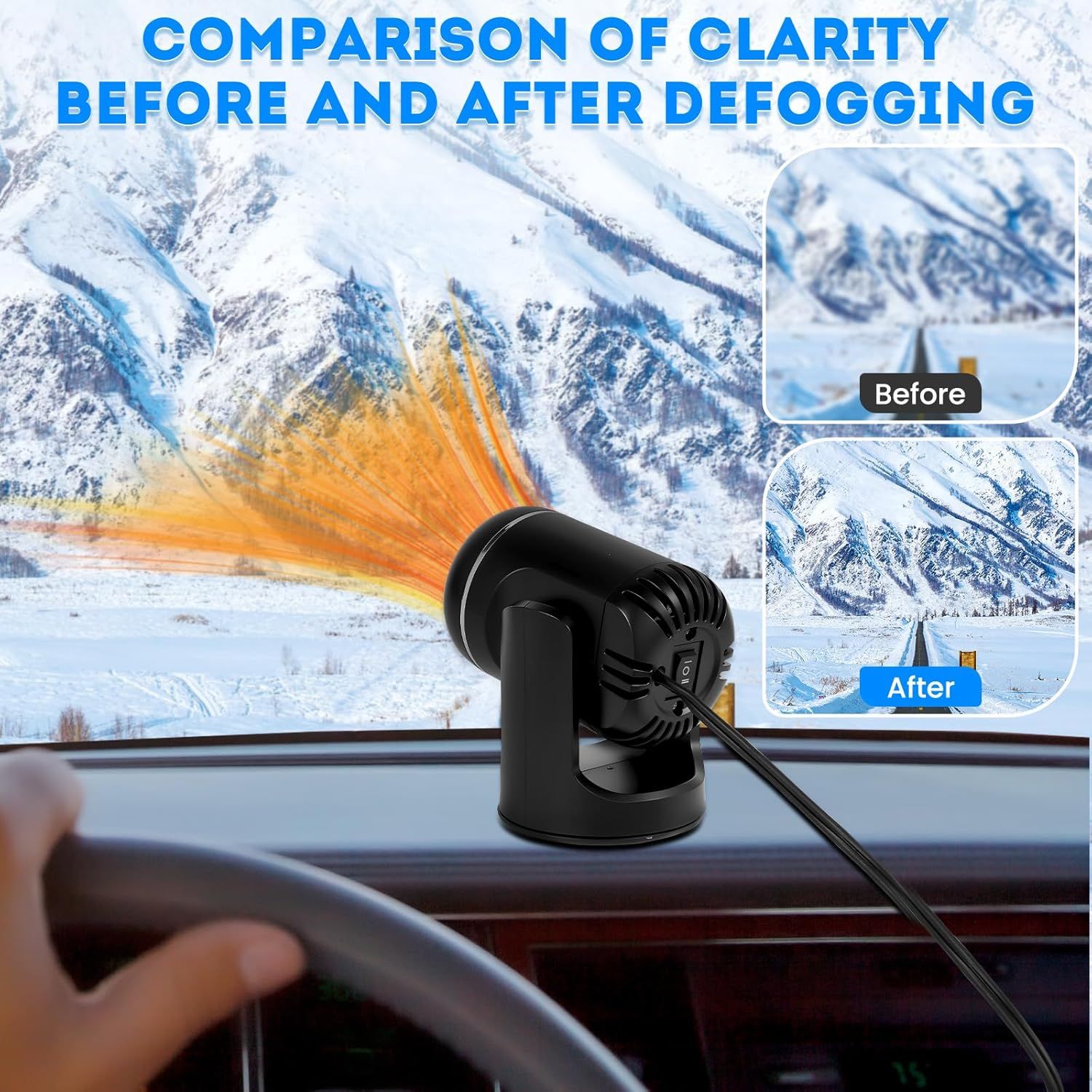 12V 150W Car Heater - 2-in-1 Heating/Cooling - 360-Degree Rotation - Windshield Defroster