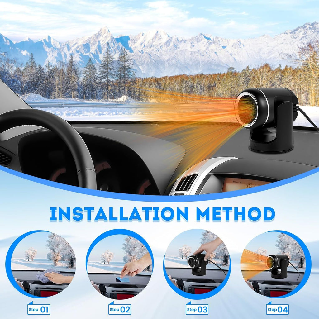 12V 150W Car Heater - 2-in-1 Heating/Cooling - 360-Degree Rotation - Windshield Defroster