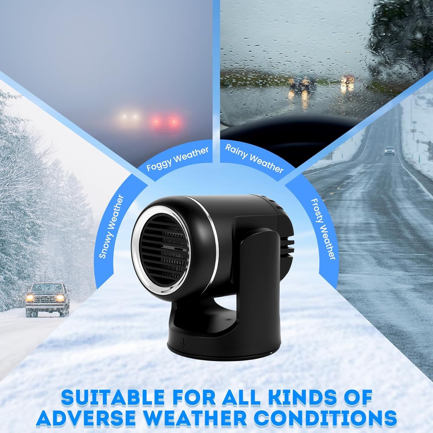 12V 150W Car Heater - 2-in-1 Heating/Cooling - 360-Degree Rotation - Windshield Defroster