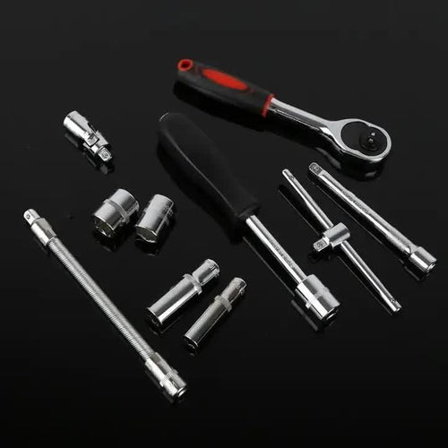 46-Piece 1/4 Inch Drive Socket Wrench Set, Chrome Vanadium Ratchet and Bit Kit, Black Case