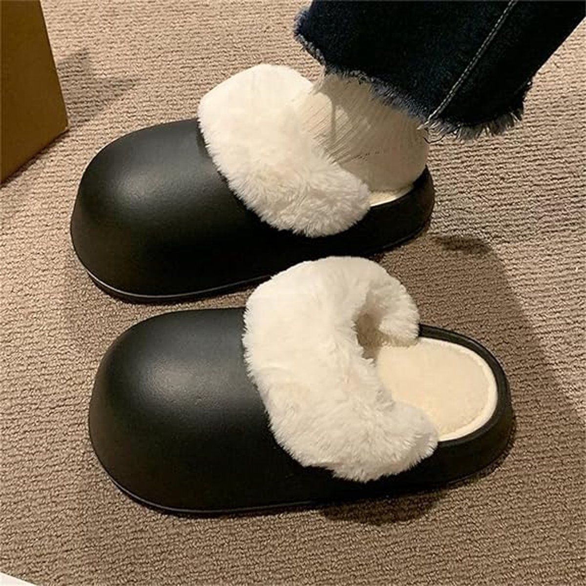 Womens Winter Slippers Waterproof Removable Lining Black, Size 36-37, 23 cm