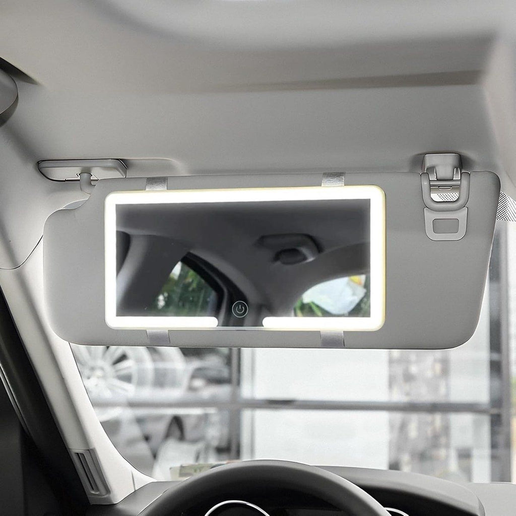 Car Sun Visor Makeup Mirror with LED Rechargeable and Dimmable Black, 3 Brightness Levels