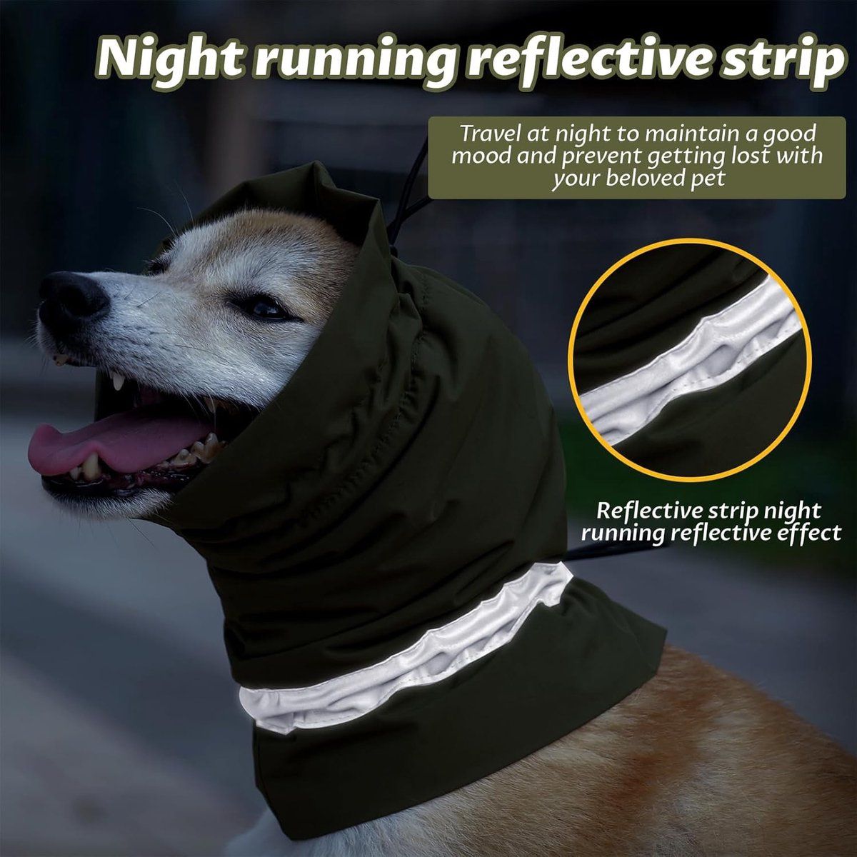 Dog Winter Earmuffs Calming Waterproof Snowproof Army Green, Size S, 30-44 cm