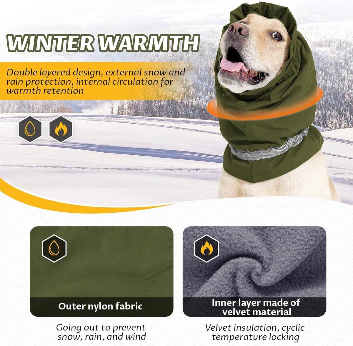 Dog Winter Earmuffs Calming Waterproof Snowproof Army Green, Size M, 40-54 cm