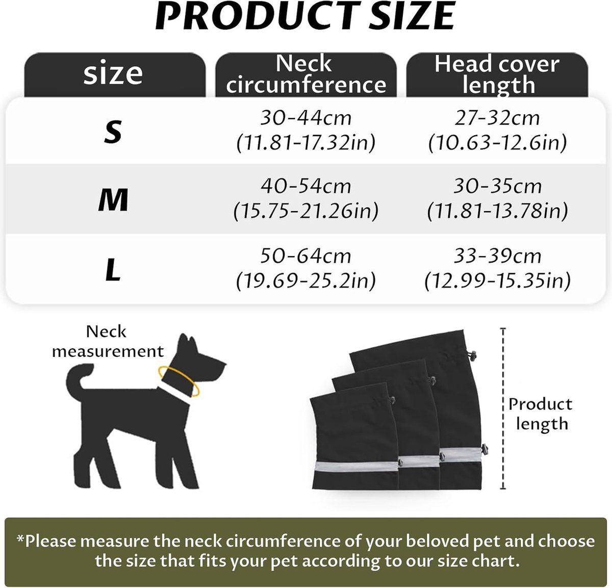 Dog Winter Earmuffs Calming Waterproof Snowproof Black, Size L, 50-64 cm