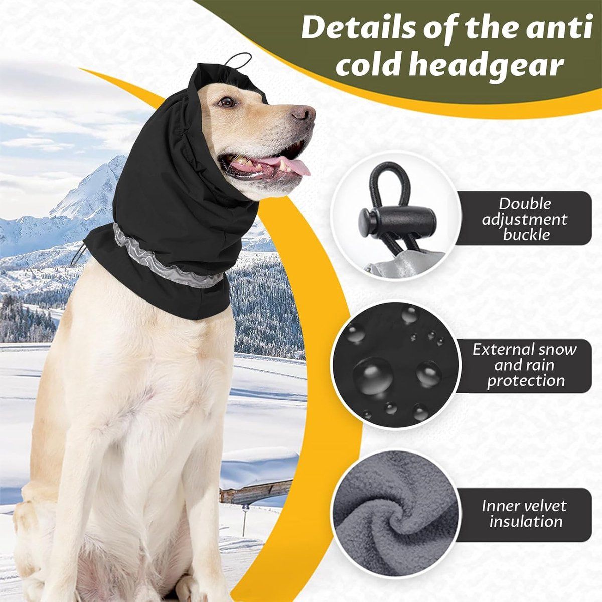Dog Winter Earmuffs Calming Waterproof Snowproof Black, Size L, 50-64 cm