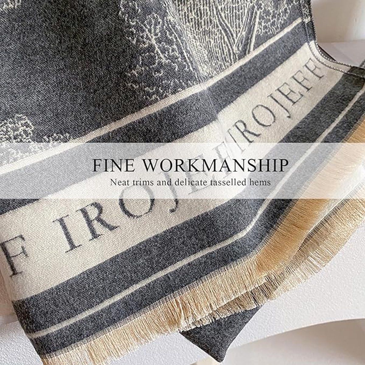 Womens Reversible Winter Scarf with Tassels Landscape Print, 180 x 65 cm