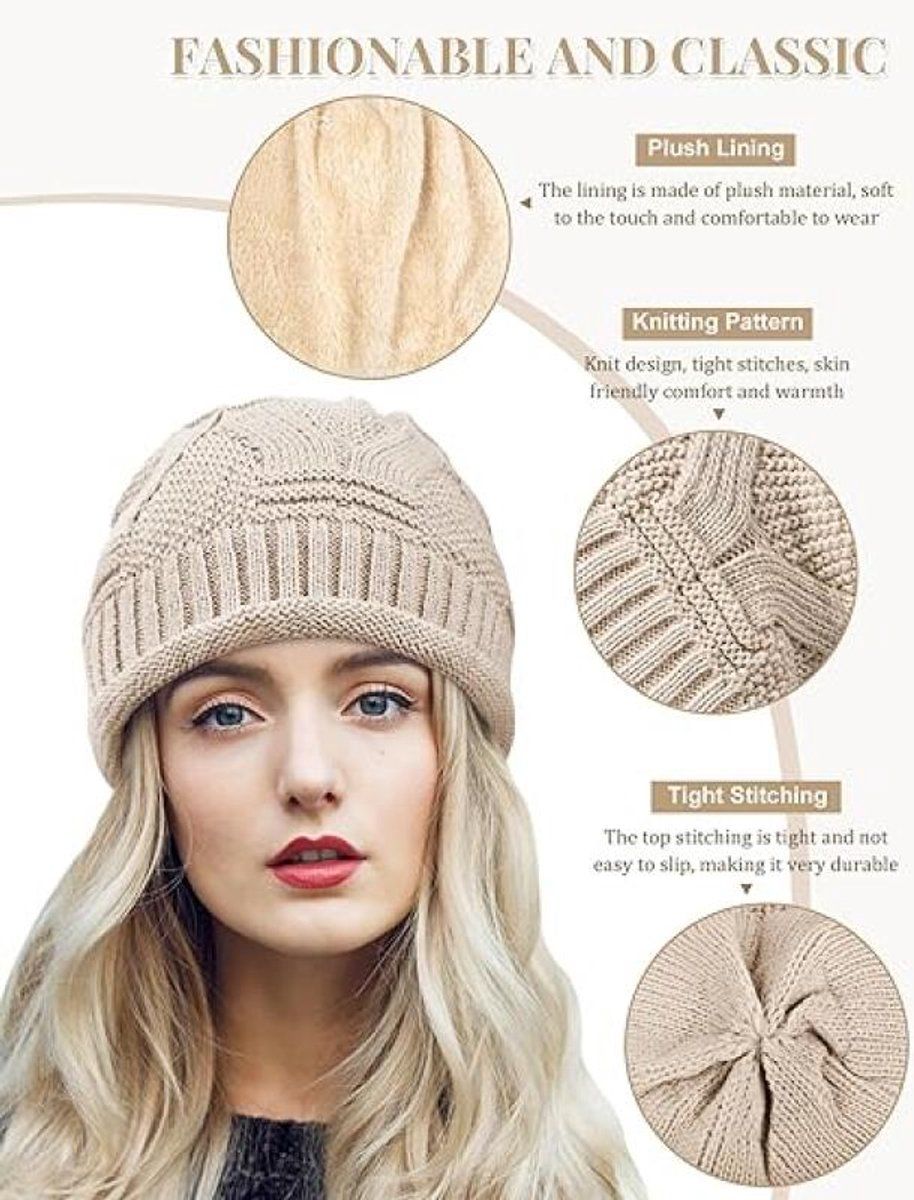 2 Piece Knitted Beanie Hat Set Ultra Warm Unisex Black White
