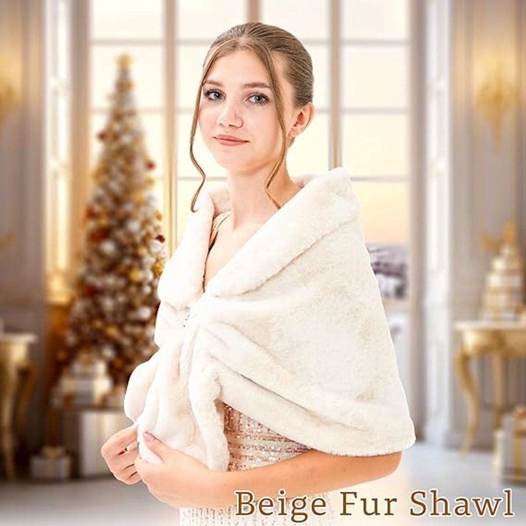 Womens Winter Scarf Poncho with Brooch, 155 x 37.5 cm