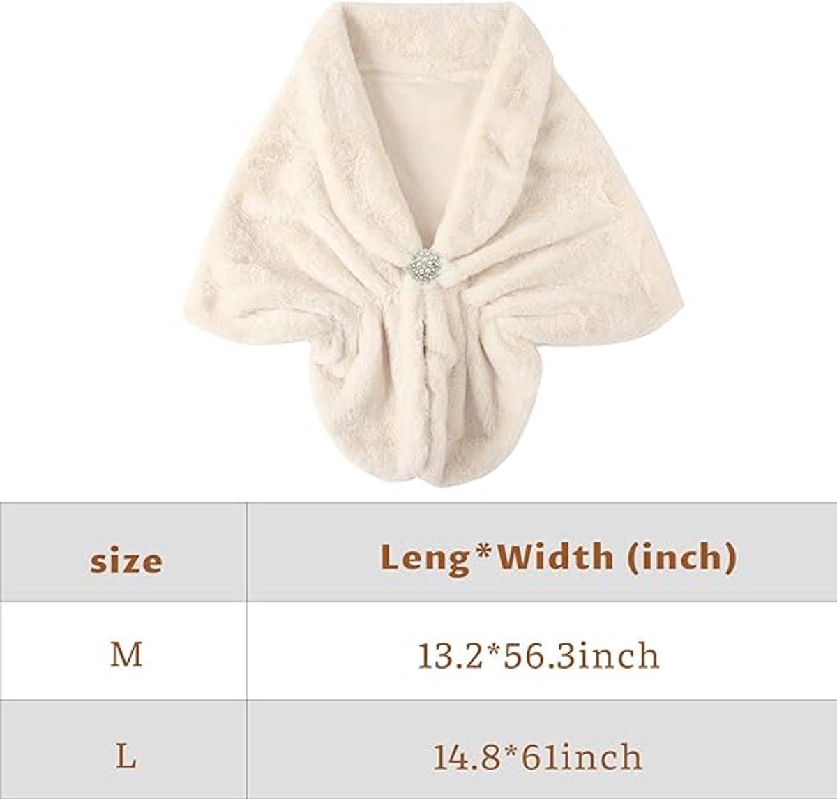 Womens Winter Scarf Poncho with Brooch, 155 x 37.5 cm