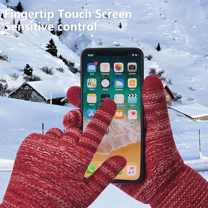 Womens Touchscreen Winter Gloves Thermal Knitted Fleece Lined Purple Red