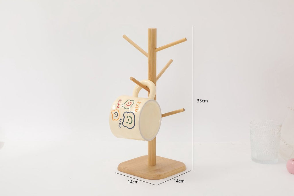 Bamboo Coffee Cup Tree - 6 Hooks - Space-saving - Stable - For Kitchen Table or Coffee Bar