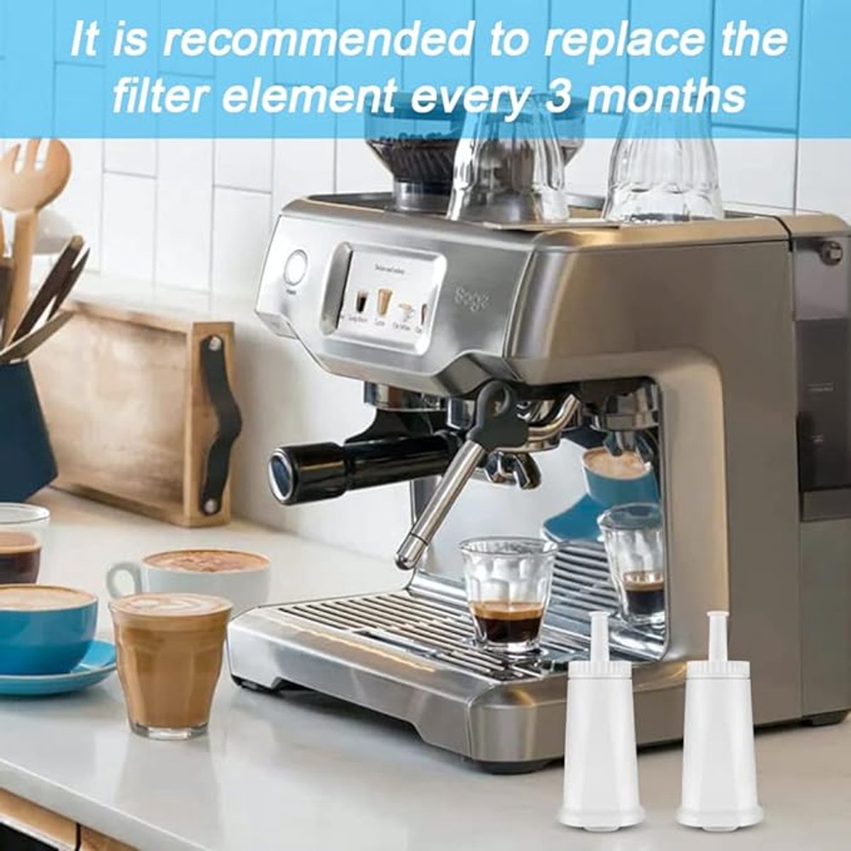 Water filter for coffee maker - Suitable For Oracle, Barista Bambino coffee machine filter - 2 pieces - white - water filter, cartridge, for Sage filter, coffee, water filter, Suitable For Sage Barista BES008