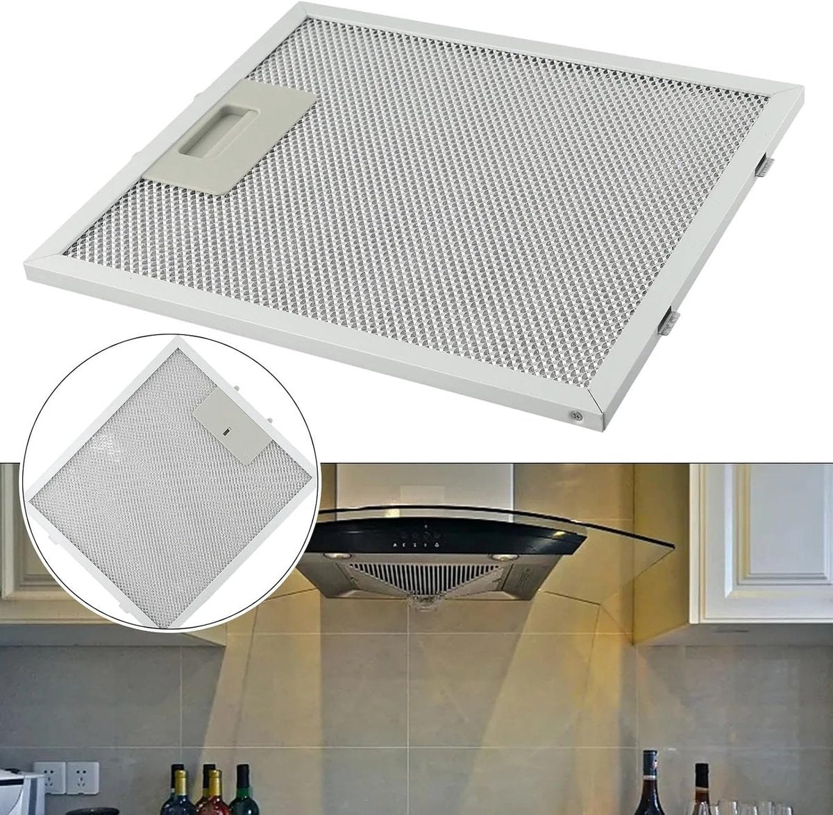 2 pieces - Grease filter - 260*320*9 mm - Range hood filters - 5-layer - Replacement filter for range hood - Aluminium Grease filter - Grease filter for range hood - Filters for range hoods - Metal mesh - Filters - for cooktops, range hoods and ovens - wh