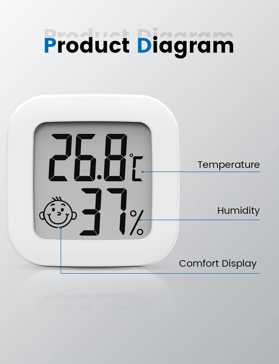 2 pieces - Mini digital indoor thermometer - Weather station - Thermometer - Highly accurate temperature monitor - Indoor thermometer - Hygrometer - Thermo-hygrometer - Comfort level indicator - White